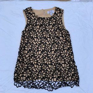 tan tank with overlay black crochet